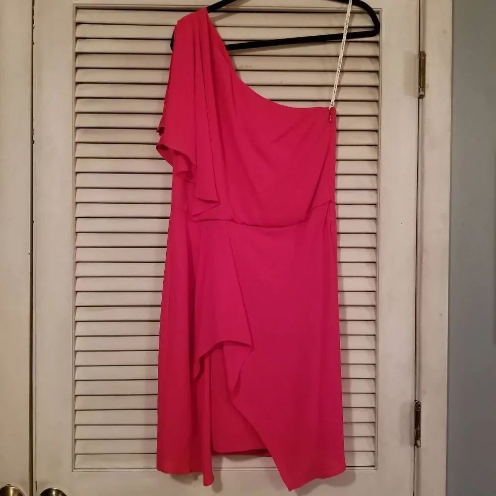 NWT Halston Fuscia One Shoulder Draped Dress 6